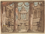 Design for a Stage Set, Giuseppe Barberi Italian, Pen and brown ink, brush with brown, red and blue wash