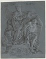 Allegory of History, with Time, Vittorio Maria Bigari  Italian, Black chalk, stumped, highlighted with white chalk, on dark blue paper