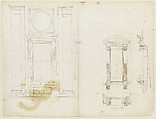 San Lorenzo, Library, Ricetto, upper window, elevation; niche,elevation, plan, and section (recto) San Lorenzo, Library, Ricetto, niche, details; upper window, details, elevation (verso), Drawn by Anonymous, French, 16th century, Dark brown ink, black chalk, and incised lines