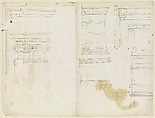 San Lorenzo, Library, Ricetto, upper window, elevation; niche,elevation, plan, and section (recto) San Lorenzo, Library, Ricetto, niche, details; upper window, details, elevation (verso), Drawn by Anonymous, French, 16th century, Dark brown ink, black chalk, and incised lines