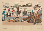 Animal Kingdom: Natural History Cabinet (Règne animal: Cabinet d'histoire naturelle), from La Caricature, plates 265 and 266, J. J. Grandville French, Lithograph, hand-colored