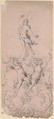 Ornament Design with Three Nymphs, Anonymous, French, 19th century  French, Black chalk, graphite, stumping, heightened with white, on pink prepared paper