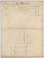 St. Peter's, attic, window, elevation (recto) St. Peter's, apse, plan; window, cornice, elevation profile; arch frame, elevation profile (verso), Drawn by Anonymous, French, 16th century, Dark brown ink, black chalk, and incised lines
