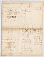 St Peter's, entablature profile; reflected ceiling details of the cornice, and profiles of column bases and pedestals (recto)
St. Peter's, section through drum of model and entablature of upper story (verso), Drawn by Anonymous, French, 16th century, Dark brown ink, black chalk, and incised lines