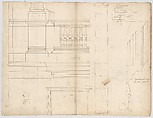 St. Peter's, exterior, tabernacle, elevation and section at base with details of pedestal and railing, (recto)
St. Peter's, exterior, tabernacle, elevation and section at arched opening (verso), Drawn by Anonymous, French, 16th century, Dark brown ink, black chalk, and incised lines