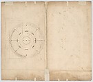 St. Peter's, drum, plan, at two levels (recto) compass (verso), Drawn by Anonymous, French, 16th century, Dark brown ink, black chalk, and incised lines