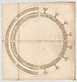 St. Peter's, drum, plans at two levels (recto) blank (verso), Drawn by Anonymous, French, 16th century, Dark brown ink, black chalk, and incised lines