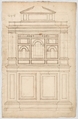 Court Cupboard (recto); Half-page of rectangles, numbered and lettered (verso), Anonymous, French, 16th century, Pen and brown ink