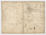 Pantheon, section (recto) Pantheon, capital, elevation; capital, details, Drawn by Anonymous, French, 16th century, Dark brown ink, black chalk, and incised lines