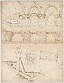 Pantheon, portico,  plan (recto) Pantheon, portico, details and perspective (verso), Drawn by Anonymous, French, 16th century, Dark brown ink, black chalk, and incised lines