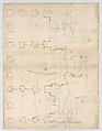 Pantheon, portico,  plan (recto) Pantheon, portico, details and perspective (verso), Drawn by Anonymous, French, 16th century, Dark brown ink, black chalk, and incised lines
