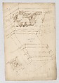 Pantheon, door elevation and details (recto) Pantheon, pilaster capital profile and projected elevation, column diagram, bronze door detail (verso), Drawn by Anonymous, French, 16th century, Dark brown ink, black chalk, and incised lines