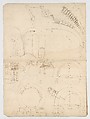 Pantheon, dome, section details; alcove, section and details (recto) Pantheon, rotonda, upper order, elevation and details (verso), Drawn by Anonymous, French, 16th century, Dark brown ink, black chalk, and incised lines
