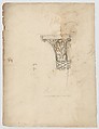 S. Maria in Trastevere, Ionic capital, side elevation (recto); Unidentified, Ionic capital volute, construction diagram (verso), Drawn by Anonymous, French, 16th century, Dark brown ink, black chalk, and incised lines