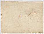 S. Maria in Trastevere, Ionic capital, side elevation (recto); Unidentified, Ionic capital volute, construction diagram (verso), Drawn by Anonymous, French, 16th century, Dark brown ink, black chalk, and incised lines