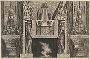 Chimneypiece in the Egyptian style: Giant figures supporting the lintel, flanked by chairs, from "Diverse Maniere d'adornare i cammini..." (Diverse Ways of ornamenting chimneypieces...), Giovanni Battista Piranesi Italian, Etching
