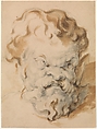 Head of Silenus, Paul Cézanne (French, Aix-en-Provence 1839–1906 Aix-en-Provence), Black chalk, brush and light brown wash
