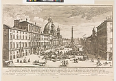 View of the Piazza Navona, Rome, with the church of St Agnese at left and Bernini's fountain in the middle, Gomar Wouters  Flemish, Etching