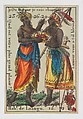 Hab.t de Loango, from the playing cards (for quartets) "Costumes des Peuples Étrangers", Anonymous, French, 18th century  French, Etching and hand coloring (watercolor)