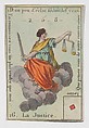 La Justice, from the playing cards (for quartets) "Costumes des Peuples Étrangers", Anonymous, French, 18th century French, Etching and hand coloring (watercolor)