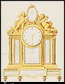 Design for a Neoclassical Clock, Anonymous, French, 18th century French, Graphite, pen and black ink, brush and yellow, brown, gray, and blue wash