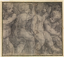 Putti Playing with Hoops (Cartoon for a Fresco in Parma Cathedral), Michelangelo Anselmi Italian, Black chalk; outlines pricked for transfer