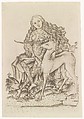 Playing Card, with Wild Woman and Unicorn, Master ES (German, active ca. 1450–67), Engraving; second state