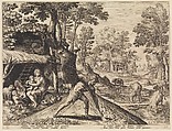 Adam at Work after the Fall, from "The Story of the First Men", Johann Sadeler I Netherlandish, Engraving; second state of two