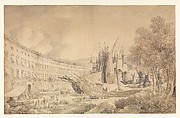 View of Messina Harbor, Louis François Cassas (French, Azay-le-Ferron 1756–1827 Versailles), Pen and black and brown ink, brush and brown and gray wash, over traces of black chalk; framing lines in pen and black ink