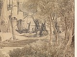 View of Messina Harbor, Louis François Cassas (French, Azay-le-Ferron 1756–1827 Versailles), Pen and black and brown ink, brush and brown and gray wash, over traces of black chalk; framing lines in pen and black ink