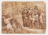 Allegory of the Course of Human Life (Choosing Virtue), Jan van der Straet, called Stradanus (Netherlandish, Bruges 1523–1605 Florence), Pen and brown ink, brush and brown wash, with heightening in opaque white; framing lines in pen and brown ink, by the artist