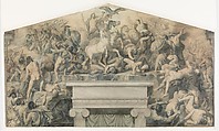 Design for a Mural with the Battle between the Gods of Olympus and the Giants, Paul Chenavard  French, Pen and black ink, brush and washes in green, gray and brown tones