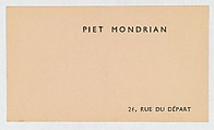 Piet Mondrian, calling card, Anonymous, Letterpress