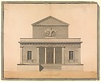 Design for the Façade of an Arsenal, C. Pompetti  Italian, Pen and black ink, brush with gray and pale brown wash, over traces of graphite ruled construction