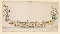 Design for a Gondola Decorated for a Festive Occassion, Anonymous, Italian, 18th century  Italian, Brown pen and ink, watercolor