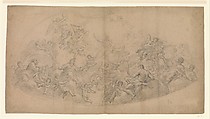Exaltation of the Holy Cross, Antonio Puglieschi  Italian, Charcoal, traces of white highlighting, on beige paper (recto); faint figure studies in charcoal (verso)