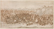 A Cavalry Battle before a City, Francesco Antonio Simonini  Italian, Pen and brown ink, brush and gray wash, over black chalk