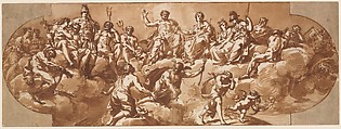 Council of the Gods, Giacomo Zoboli Italian, Pen and brown ink, brush and brown wash, traces of black chalk