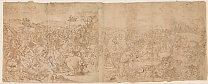 Copy after the Fresco with the Battle of Constantine in the Vatican Palace, After Giulio Romano (Italian, Rome 1499?–1546 Mantua), Pen and brown ink, brush and brown wash