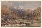 River Landscape in Wales, David Cox British, Watercolor with touches of gouache (bodycolor) over black chalk on rough paper pasted onto board