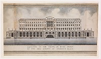 Elevation of the South, or River Front of the New Building at Somerset Place, Sir William Chambers  British, born Sweden, Pen and ink, brush and wash