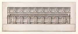 Longitudinal Section of Great Throne Room (Saint George's Hall), Winter Palace, Saint Petersburg, Giacomo Quarenghi Italian, Pen and gray ink, brush with gray and red wash
