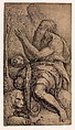 Saint Jerome kneeling before a crucifix, with a skull and lion, Battista Franco  Italian, Etching and engraving