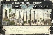 Greetings from the City of New York Postcard, Souvenir Post Card Company, Commercial color lithograph with applied glitter