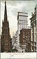 Trinity Church, New York,  Lower Broadway and American Surety Building Postcard, A. Loeffler (American, active 1900s–1920s), Commercial color lithograph with applied glitter
