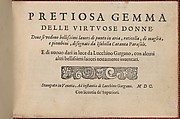 Pretiosa Gemma delle virtuose donne, Isabella Catanea Parasole (Italian, ca. 1565/70–ca. 1625), Woodcut