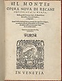 Il Monte. Opera Nova di Recami, Giovanni Antonio Bindoni, Woodcut