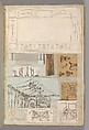 Page from a Scrapbook containing Drawings and Several Prints of Architecture, Interiors, Furniture and Other Objects, Workshop of Charles Percier (French, Paris 1764–1838 Paris), Pen and black and gray ink, graphite, black chalk