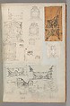 Page from a Scrapbook containing Drawings and Several Prints of Architecture, Interiors, Furniture and Other Objects, Charles Percier French, Pen and black and gray ink, graphite, black chalk