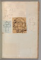 Page from a Scrapbook containing Drawings and Several Prints of Architecture, Interiors, Furniture and Other Objects, Charles Percier  French, Pen and black and gray ink, graphite, black chalk